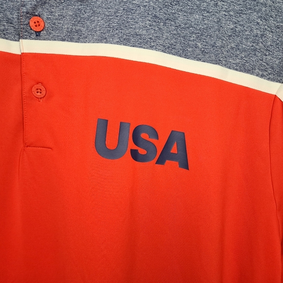 Adidas Mens 2XL U.S.A. Red White‎ Blue Athletic S/S Golf Performance Polo Shirt - Picture 6 of 6